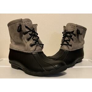 Women's Sperry Saltwater Duck Boots Grey Black STS81732 Size 7 Medium Waterproof
